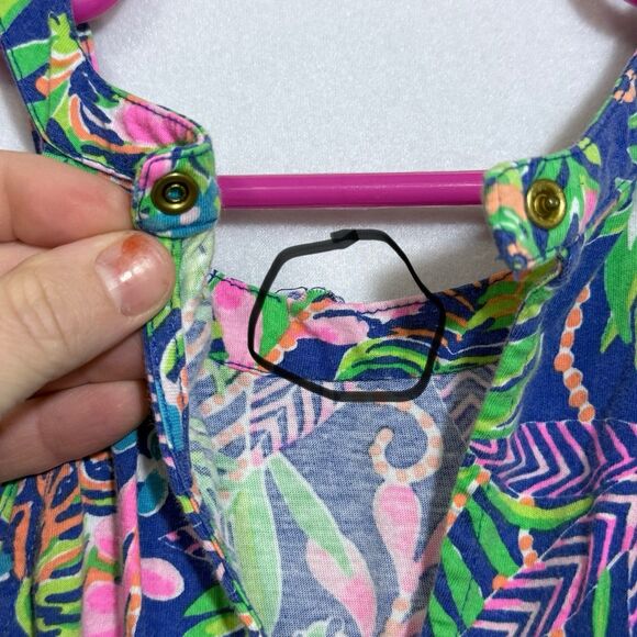 Lilly Pulitzer Brienne Borealis Blue Shorts Romper Girls L Floral Tropical Tiger - Picture 10 of 12